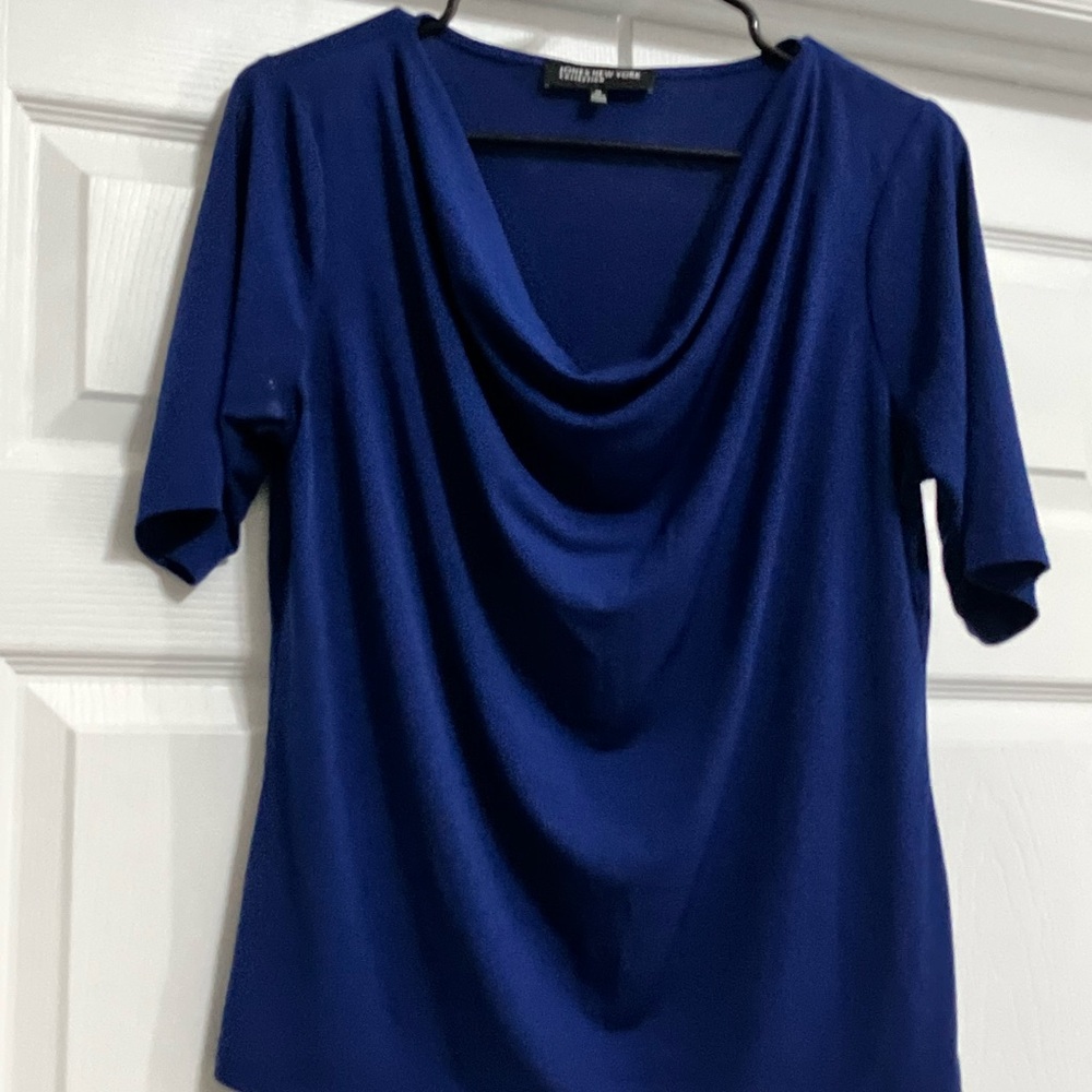 Jones New York Cowl Neck Short Sleeve Top - Royal Blue